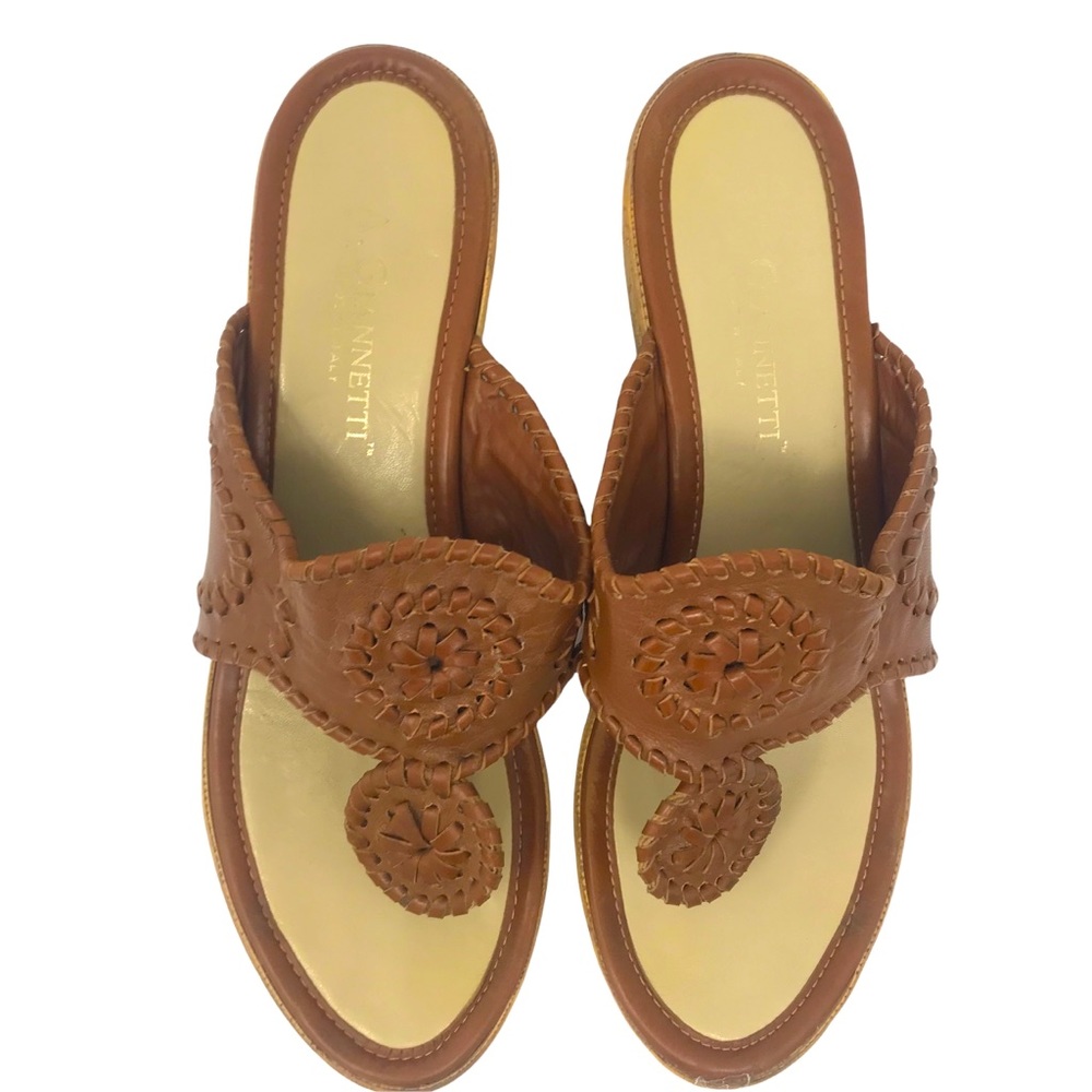 A Giannetti Italian Leather Cork Wedge Platform Sandals